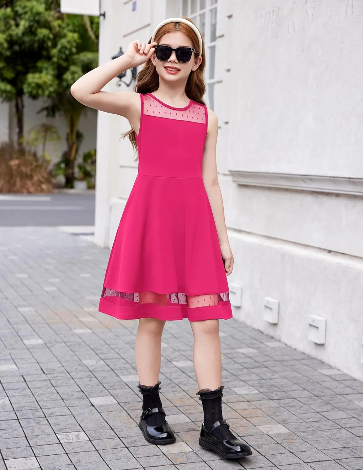 Arshiner Girls Elegant Dresses Sleeveless Round Neck A-line Party Dress