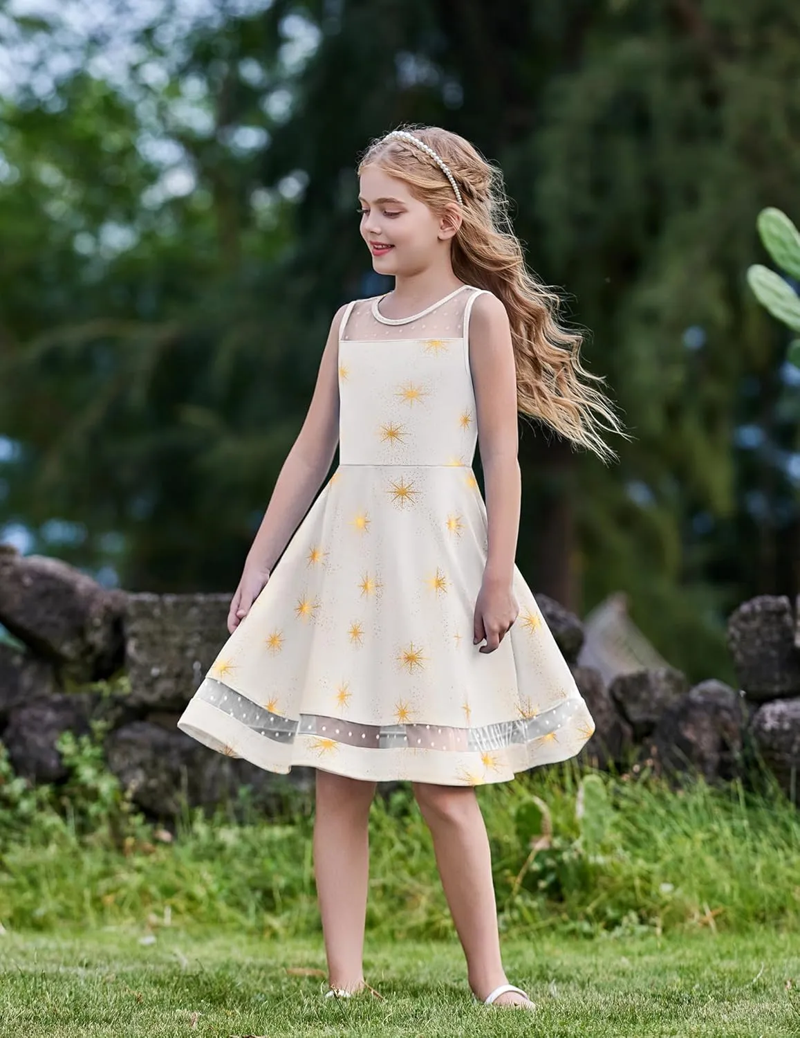 Arshiner Girls Elegant Dresses Sleeveless Round Neck A-line Party Dress