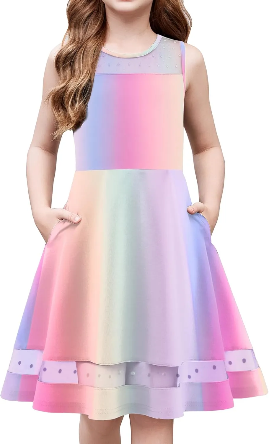 Arshiner Girls Elegant Dresses Sleeveless Round Neck A-line Party Dress