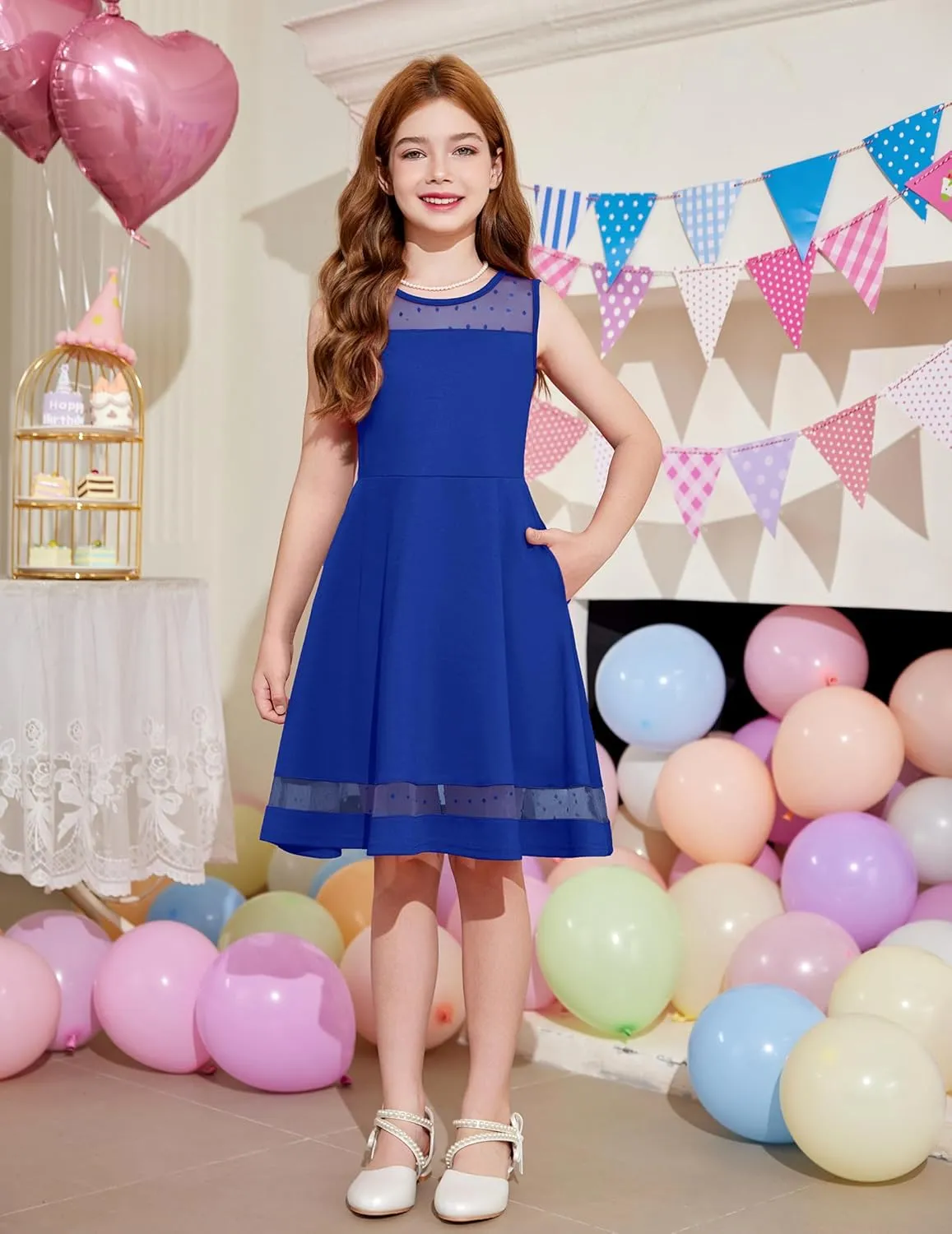 Arshiner Girls Elegant Dresses Sleeveless Round Neck A-line Party Dress