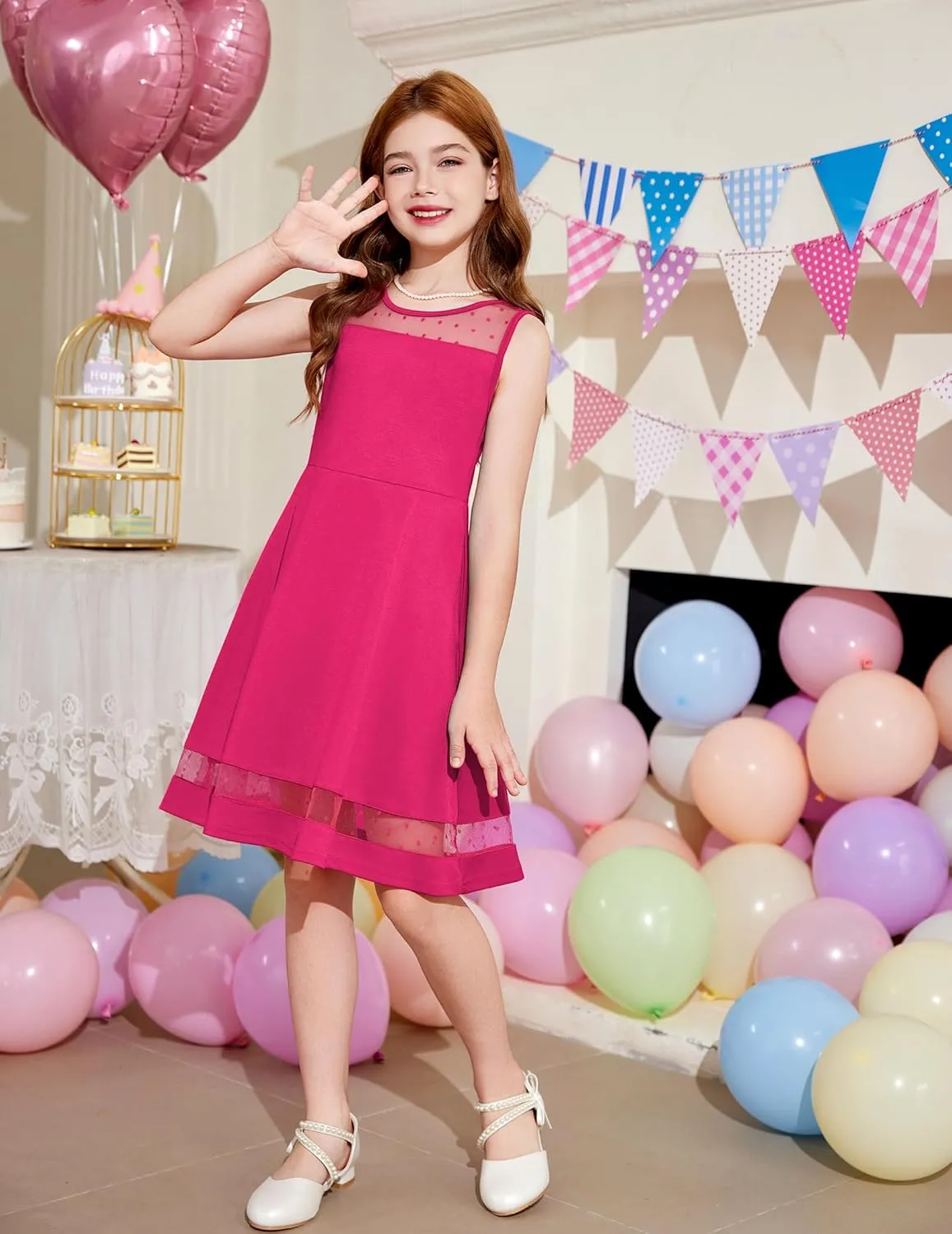Arshiner Girls Elegant Dresses Sleeveless Round Neck A-line Party Dress
