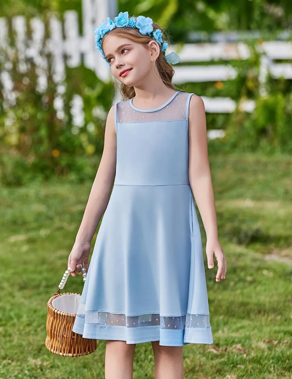 Arshiner Girls Elegant Dresses Sleeveless Round Neck A-line Party Dress