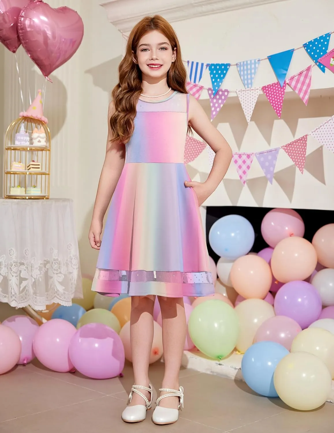 Arshiner Girls Elegant Dresses Sleeveless Round Neck A-line Party Dress