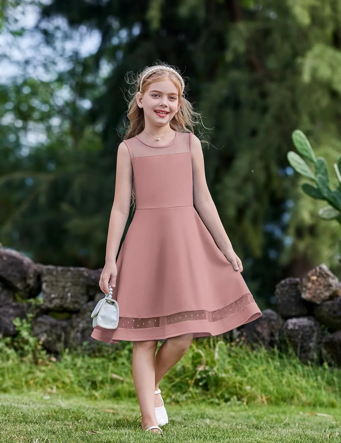 Arshiner Girls Elegant Dresses Sleeveless Round Neck A-line Party Dress
