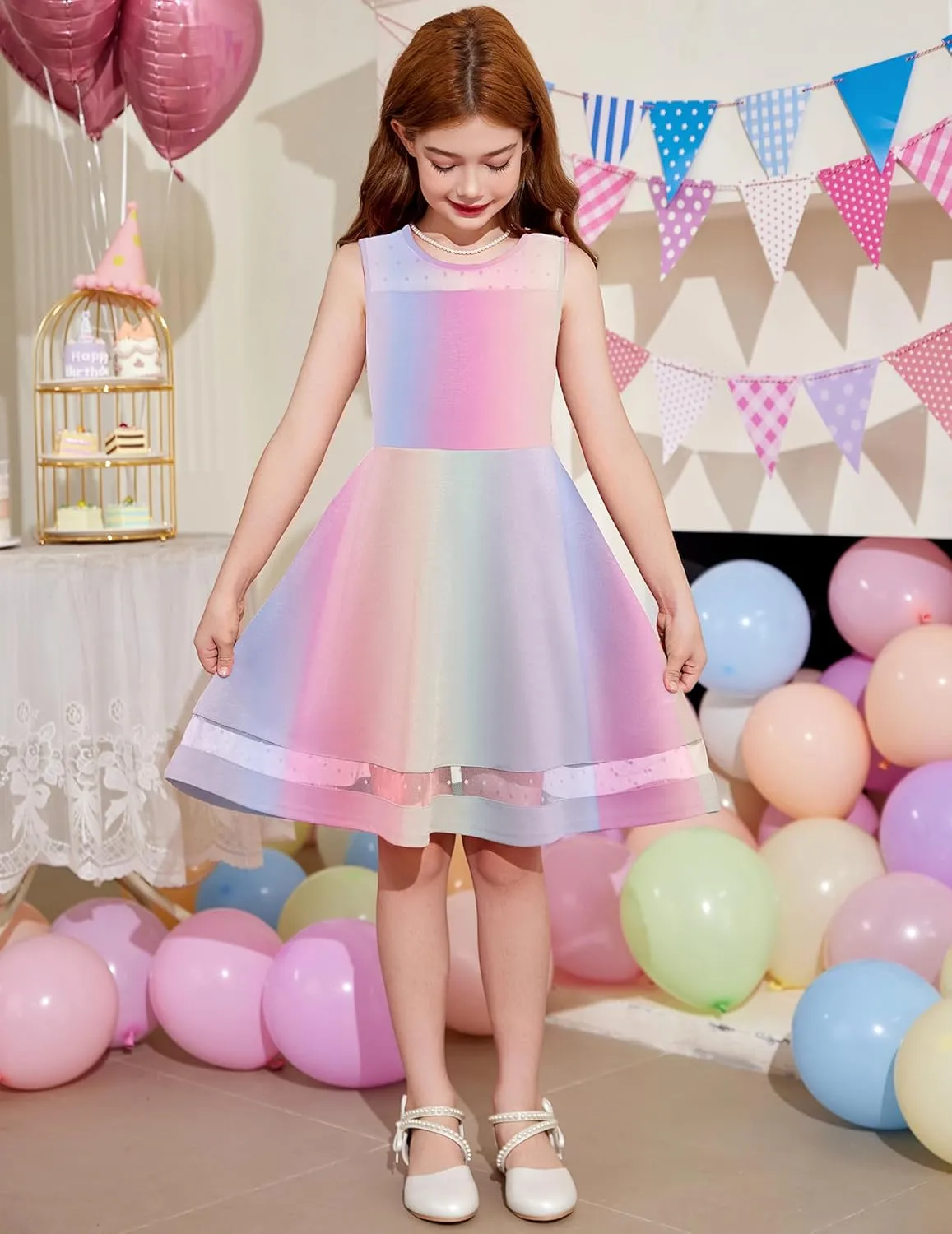 Arshiner Girls Elegant Dresses Sleeveless Round Neck A-line Party Dress