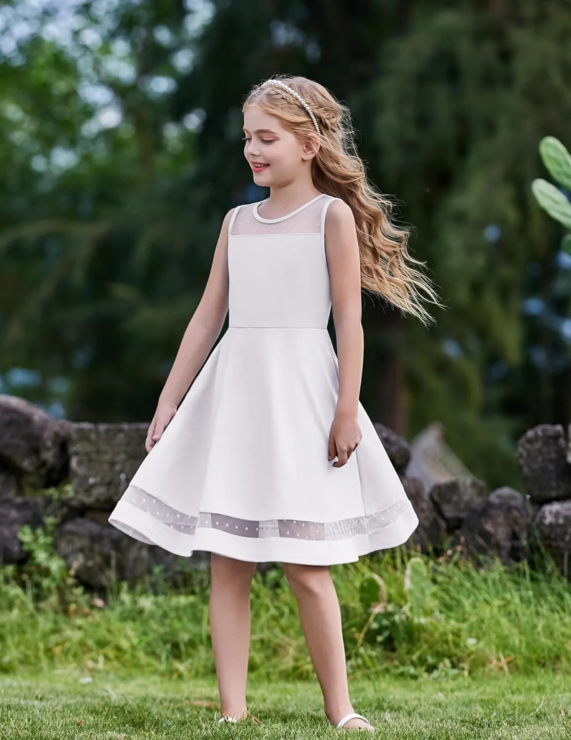 Arshiner Girls Elegant Dresses Sleeveless Round Neck A-line Party Dress