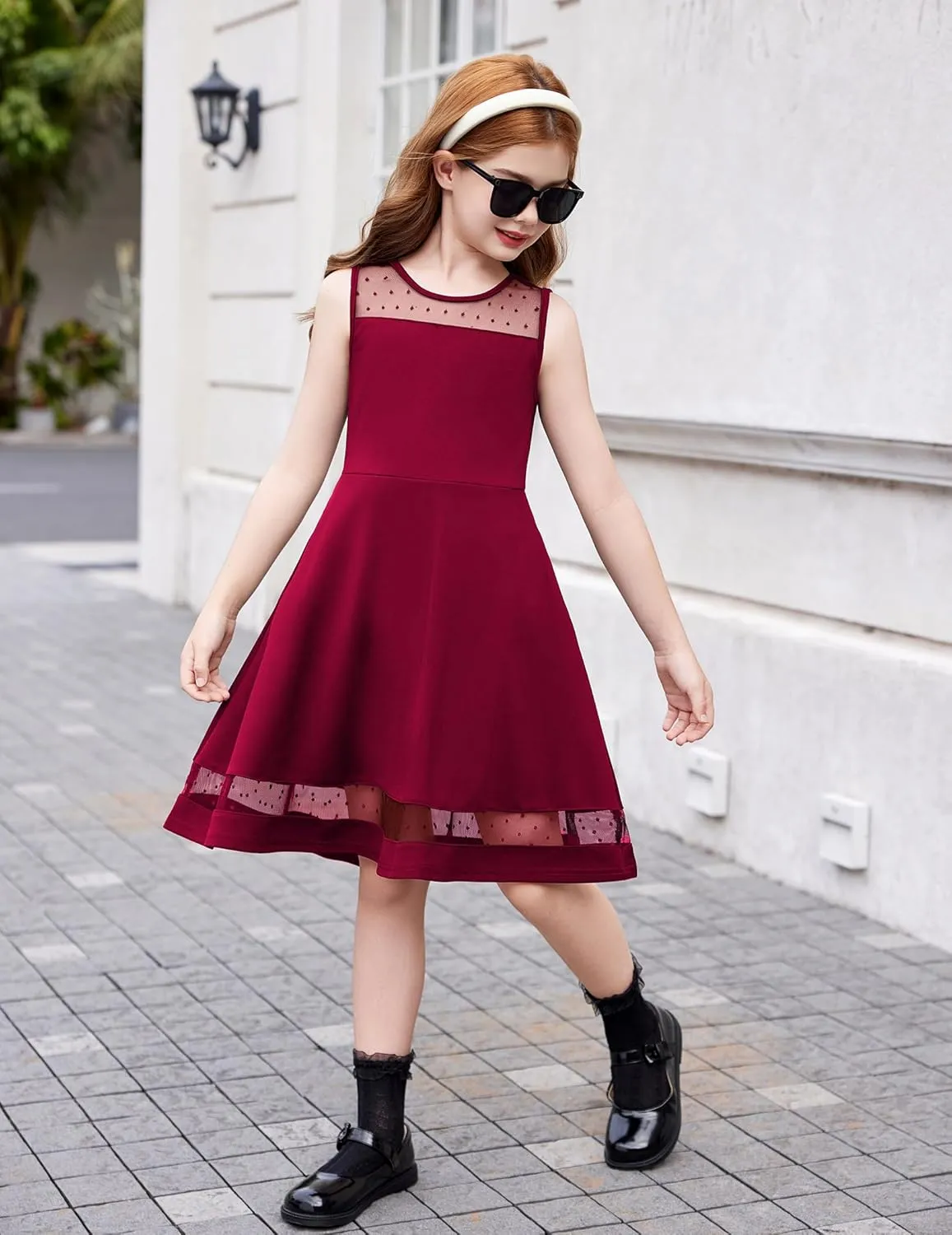 Arshiner Girls Elegant Dresses Sleeveless Round Neck A-line Party Dress