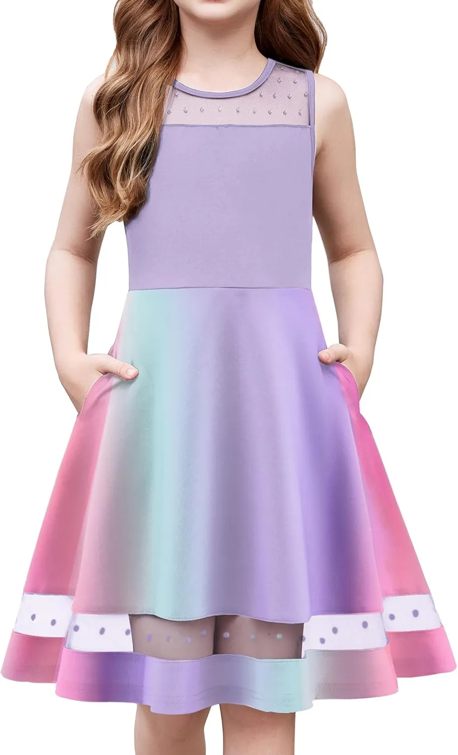 Arshiner Girls Elegant Dresses Sleeveless Round Neck A-line Party Dress