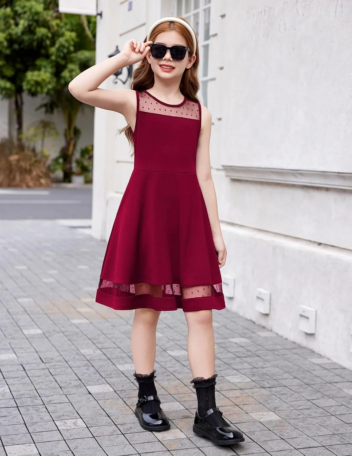 Arshiner Girls Elegant Dresses Sleeveless Round Neck A-line Party Dress