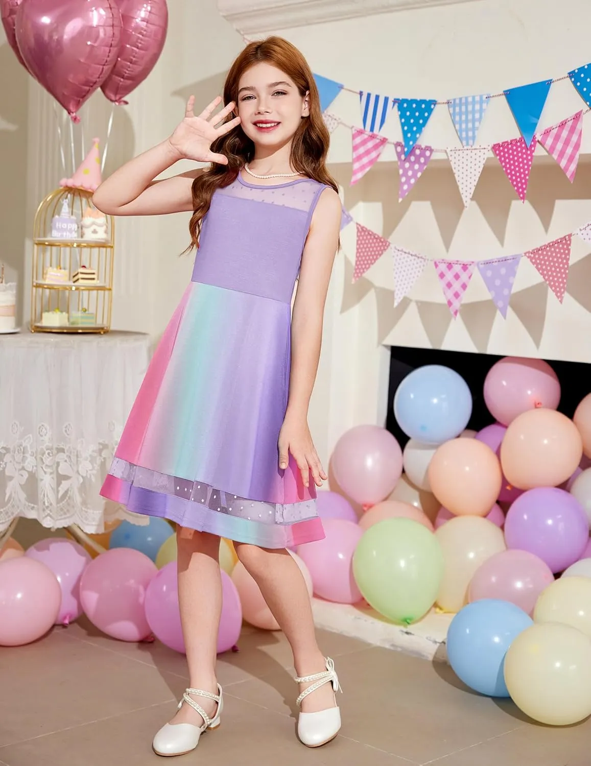 Arshiner Girls Elegant Dresses Sleeveless Round Neck A-line Party Dress