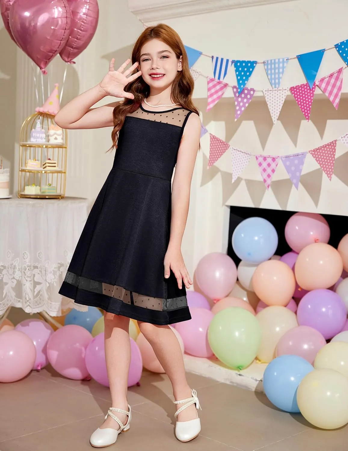 Arshiner Girls Elegant Dresses Sleeveless Round Neck A-line Party Dress