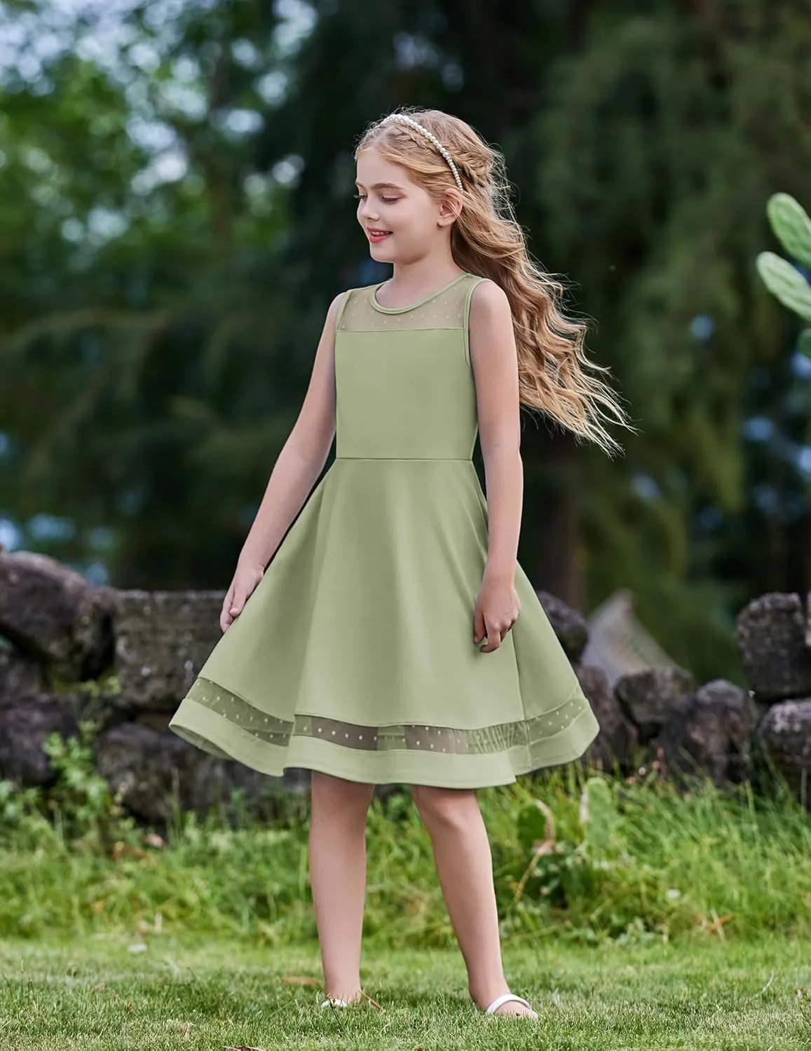 Arshiner Girls Elegant Dresses Sleeveless Round Neck A-line Party Dress