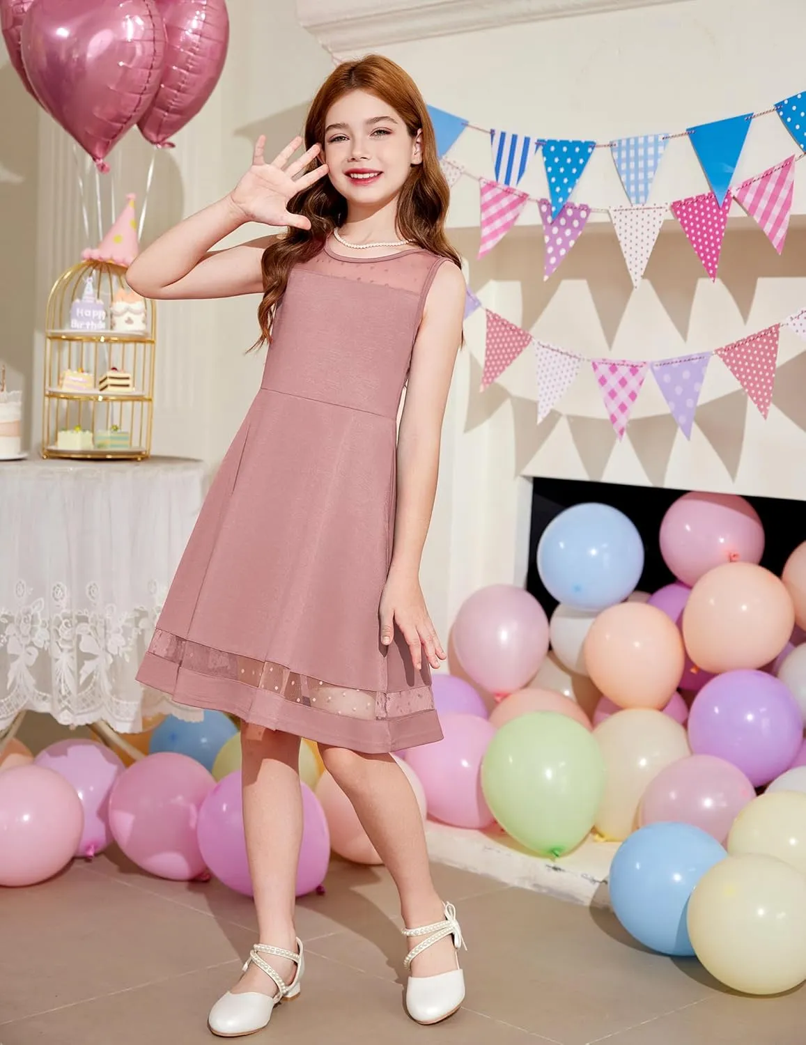 Arshiner Girls Elegant Dresses Sleeveless Round Neck A-line Party Dress