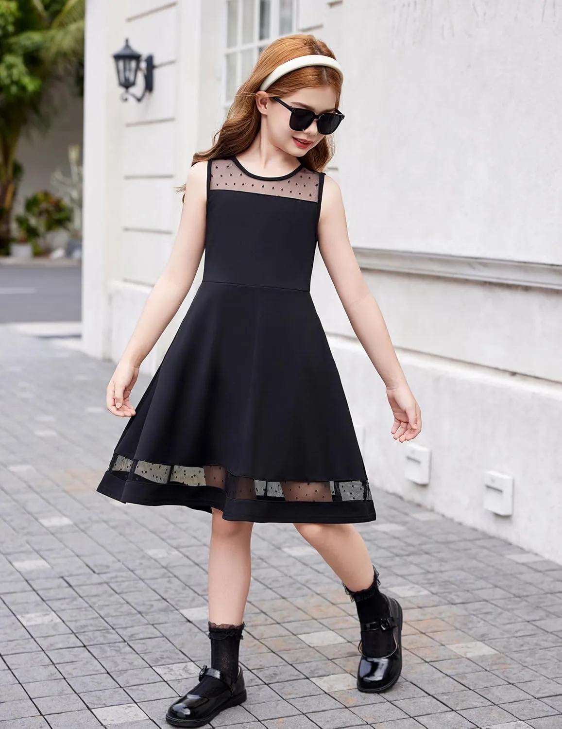 Arshiner Girls Elegant Dresses Sleeveless Round Neck A-line Party Dress
