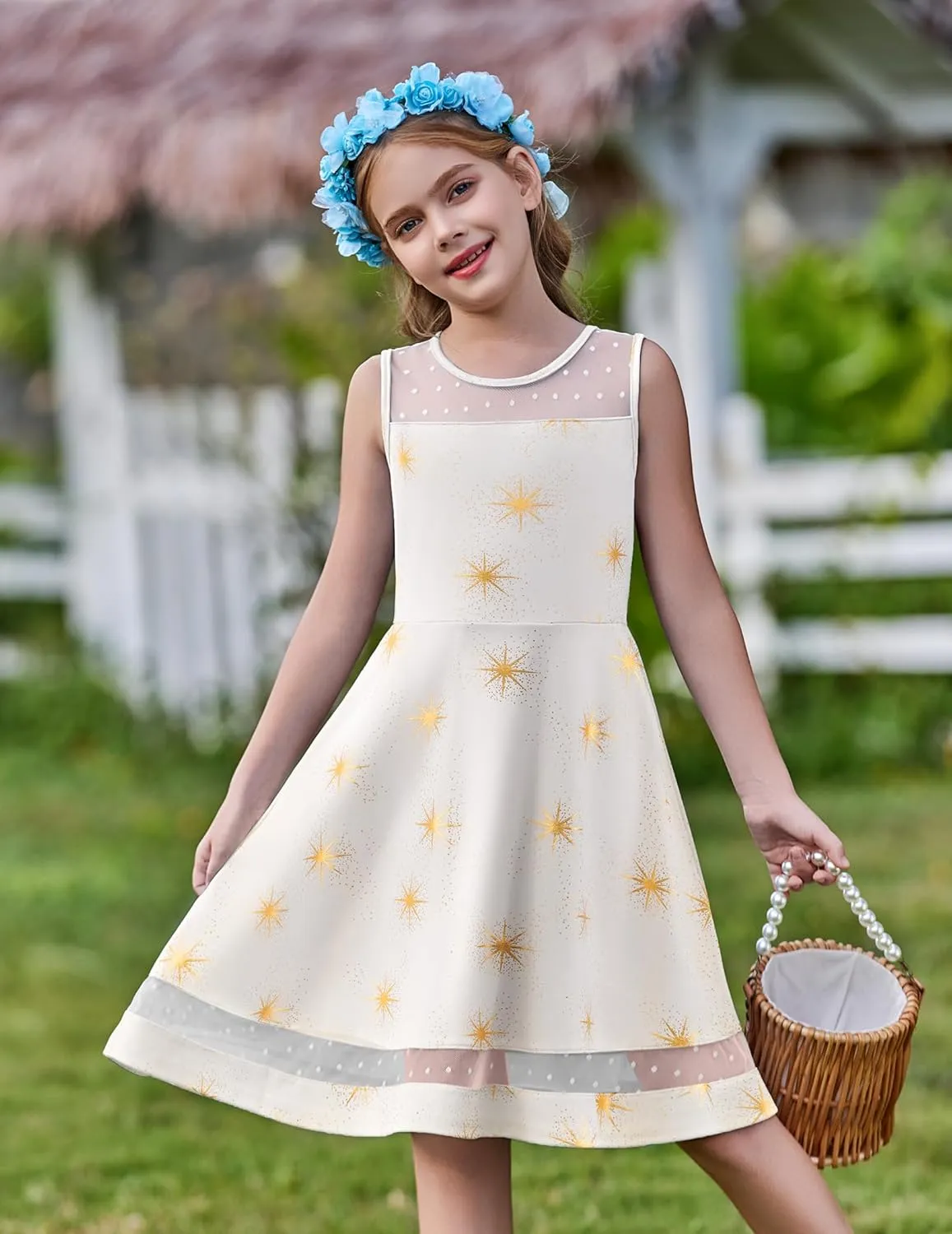 Arshiner Girls Elegant Dresses Sleeveless Round Neck A-line Party Dress