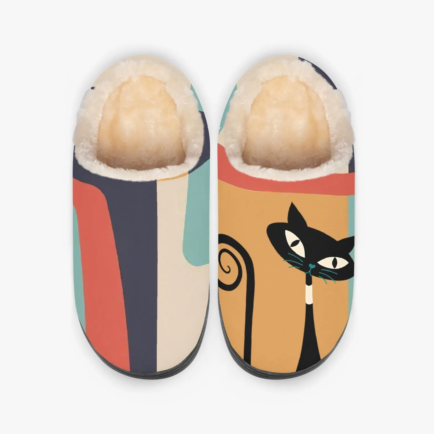 Atomic Kitty Cozy Fluffy Winter Slippers Mid Century Modern Designed