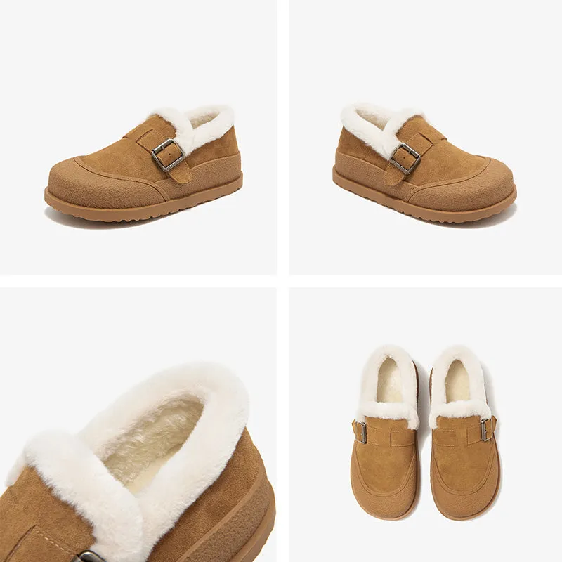 BeauToday Plush Lined Flat Shoes Buckle Strap Fuzzy Flats Round Toe Slip-on Casual Flat Shoes for Women