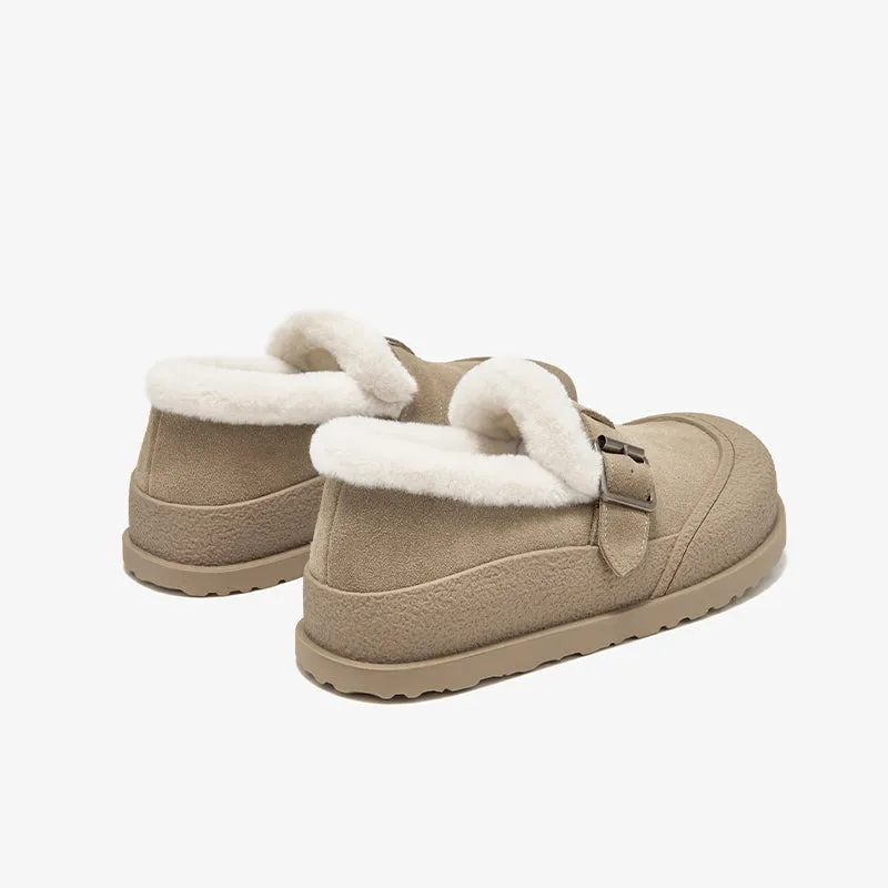 BeauToday Plush Lined Flat Shoes Buckle Strap Fuzzy Flats Round Toe Slip-on Casual Flat Shoes for Women