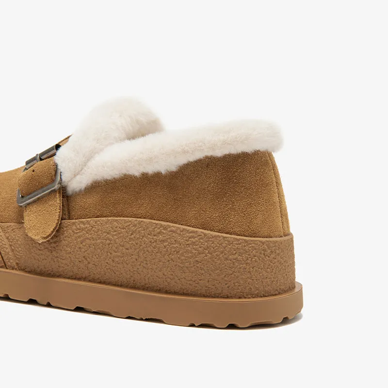 BeauToday Plush Lined Flat Shoes Buckle Strap Fuzzy Flats Round Toe Slip-on Casual Flat Shoes for Women