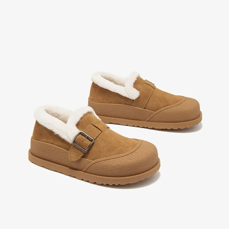 BeauToday Plush Lined Flat Shoes Buckle Strap Fuzzy Flats Round Toe Slip-on Casual Flat Shoes for Women