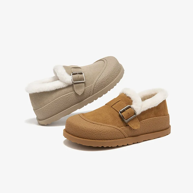 BeauToday Plush Lined Flat Shoes Buckle Strap Fuzzy Flats Round Toe Slip-on Casual Flat Shoes for Women