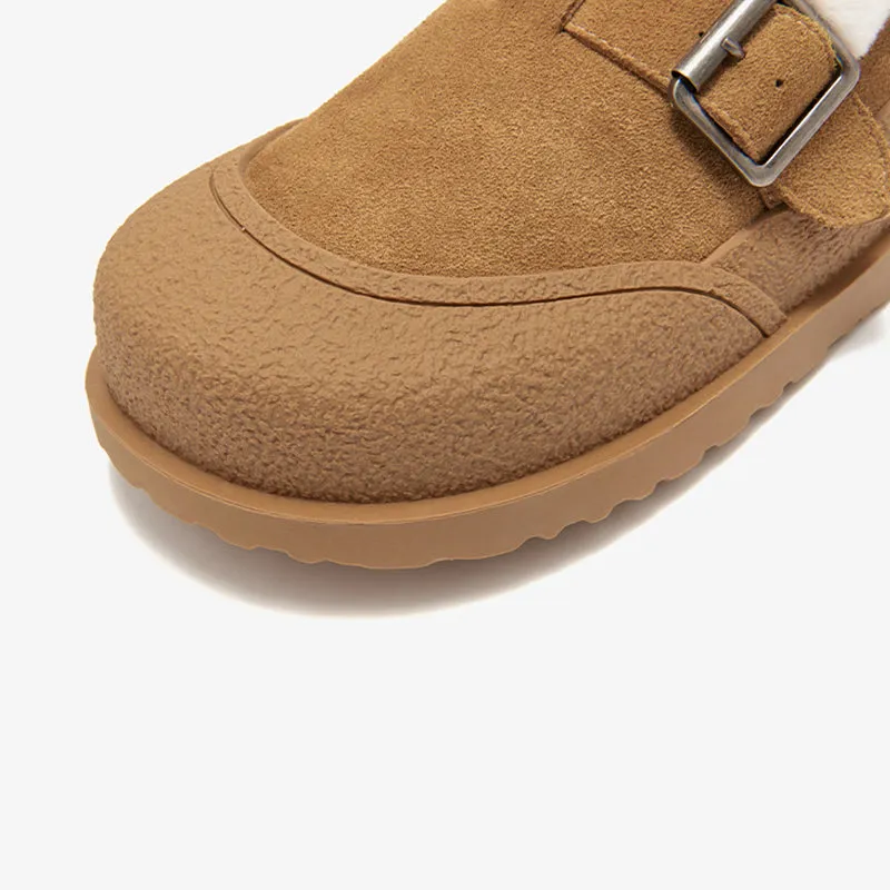 BeauToday Plush Lined Flat Shoes Buckle Strap Fuzzy Flats Round Toe Slip-on Casual Flat Shoes for Women