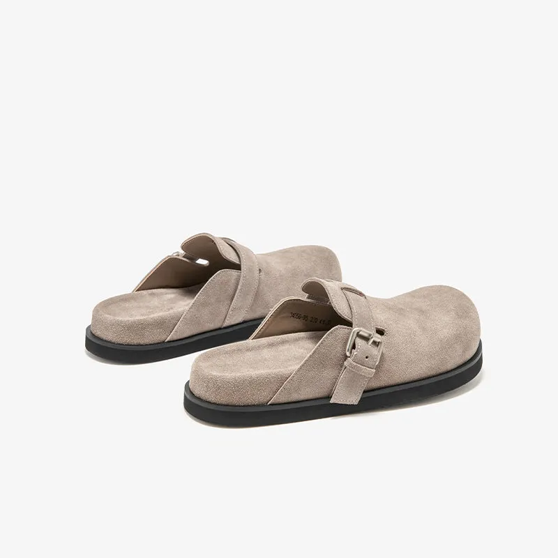BeauToday Round Toe Cozy Cow Suede  Slip-on Sippers for Women with Adjustable Buckle Strap