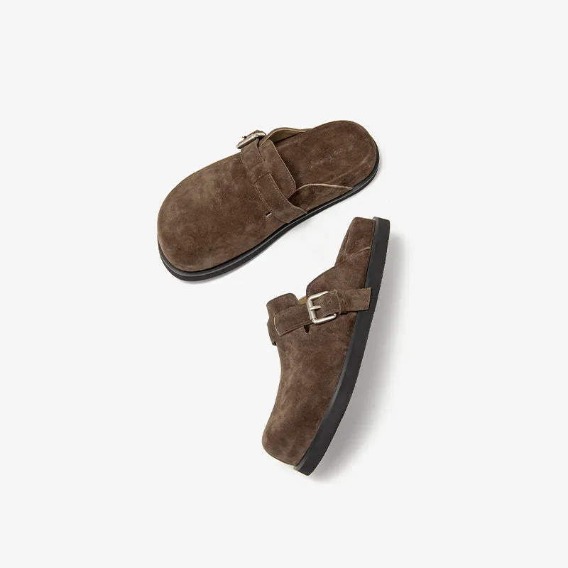 BeauToday Round Toe Cozy Cow Suede  Slip-on Sippers for Women with Adjustable Buckle Strap