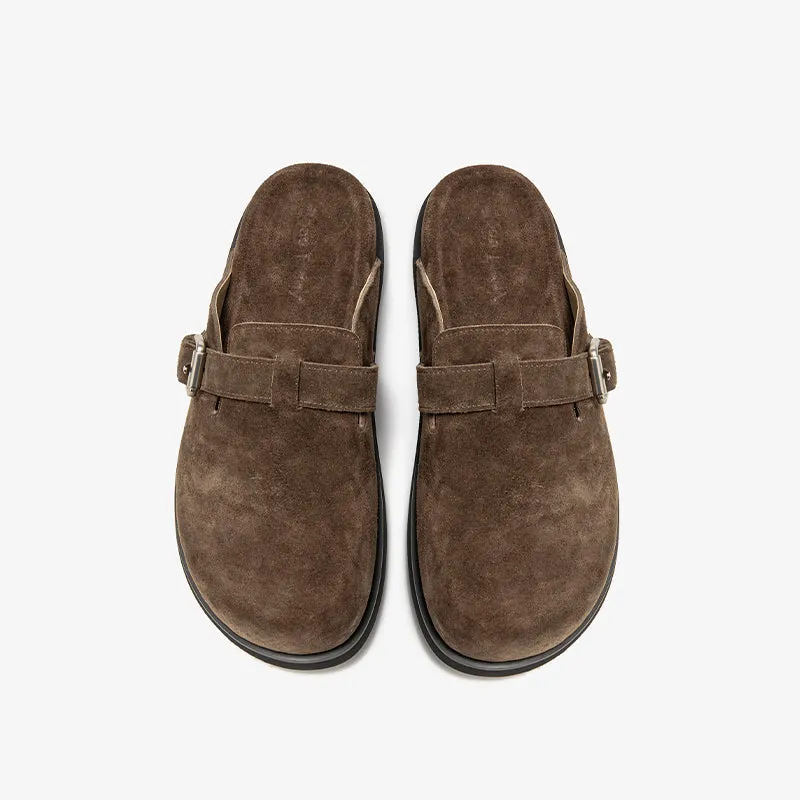 BeauToday Round Toe Cozy Cow Suede  Slip-on Sippers for Women with Adjustable Buckle Strap