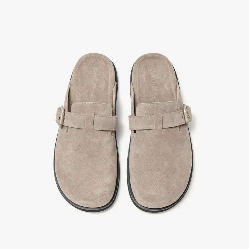 BeauToday Round Toe Cozy Cow Suede  Slip-on Sippers for Women with Adjustable Buckle Strap