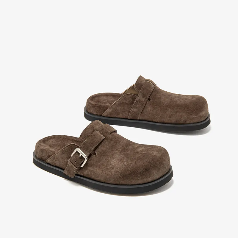 BeauToday Round Toe Cozy Cow Suede  Slip-on Sippers for Women with Adjustable Buckle Strap