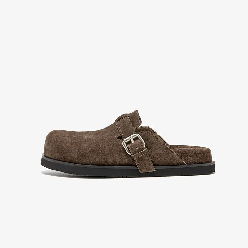 BeauToday Round Toe Cozy Cow Suede  Slip-on Sippers for Women with Adjustable Buckle Strap