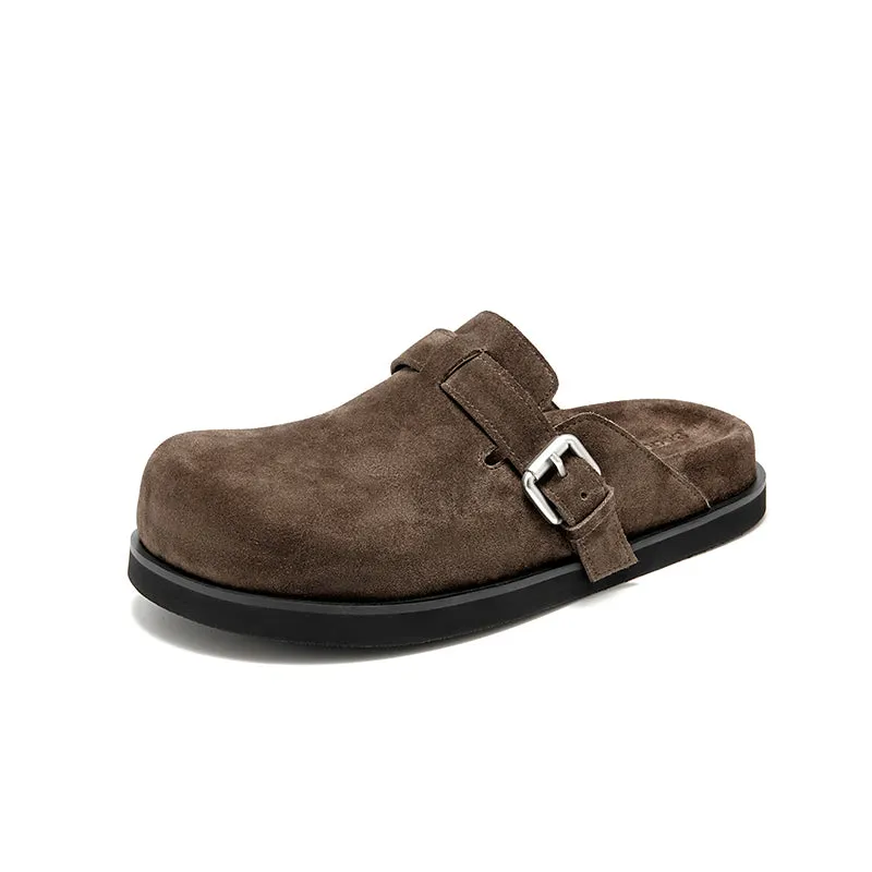 BeauToday Round Toe Cozy Cow Suede  Slip-on Sippers for Women with Adjustable Buckle Strap