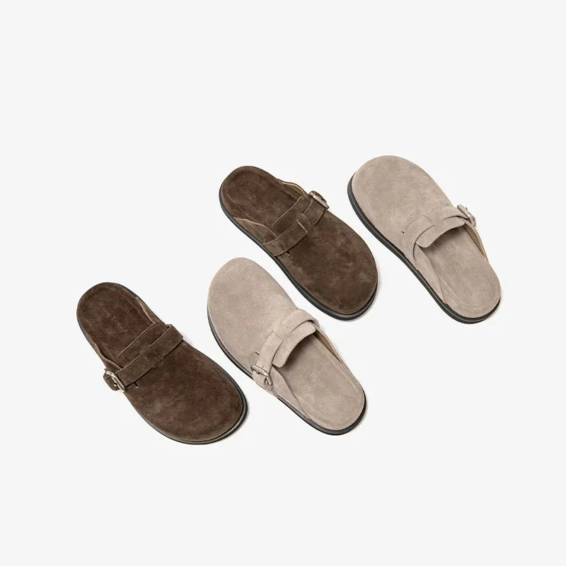 BeauToday Round Toe Cozy Cow Suede  Slip-on Sippers for Women with Adjustable Buckle Strap