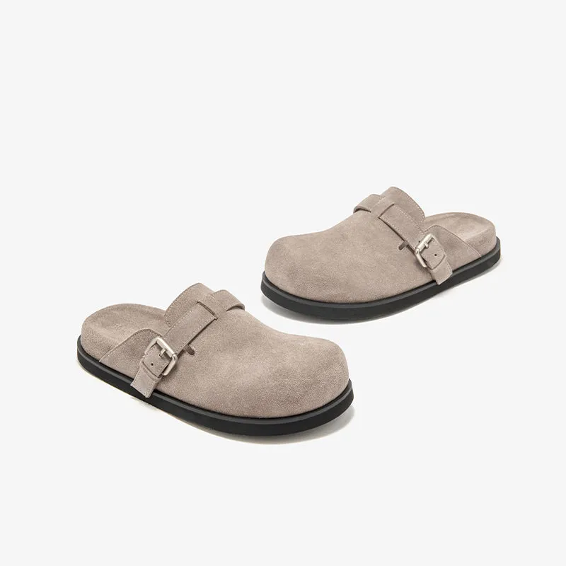 BeauToday Round Toe Cozy Cow Suede  Slip-on Sippers for Women with Adjustable Buckle Strap