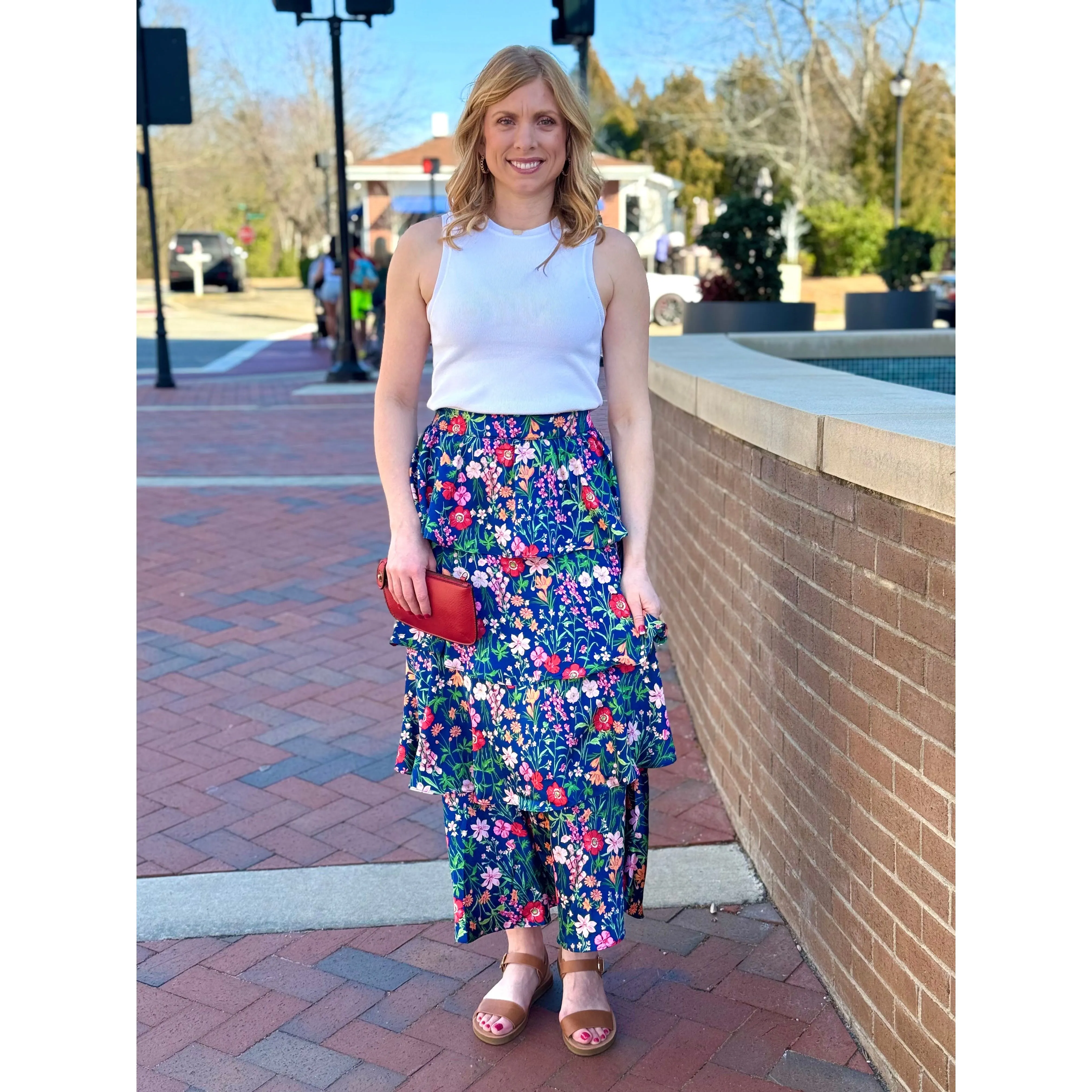 Belinda Floral Print Tiered Skirt - Navy/Multi