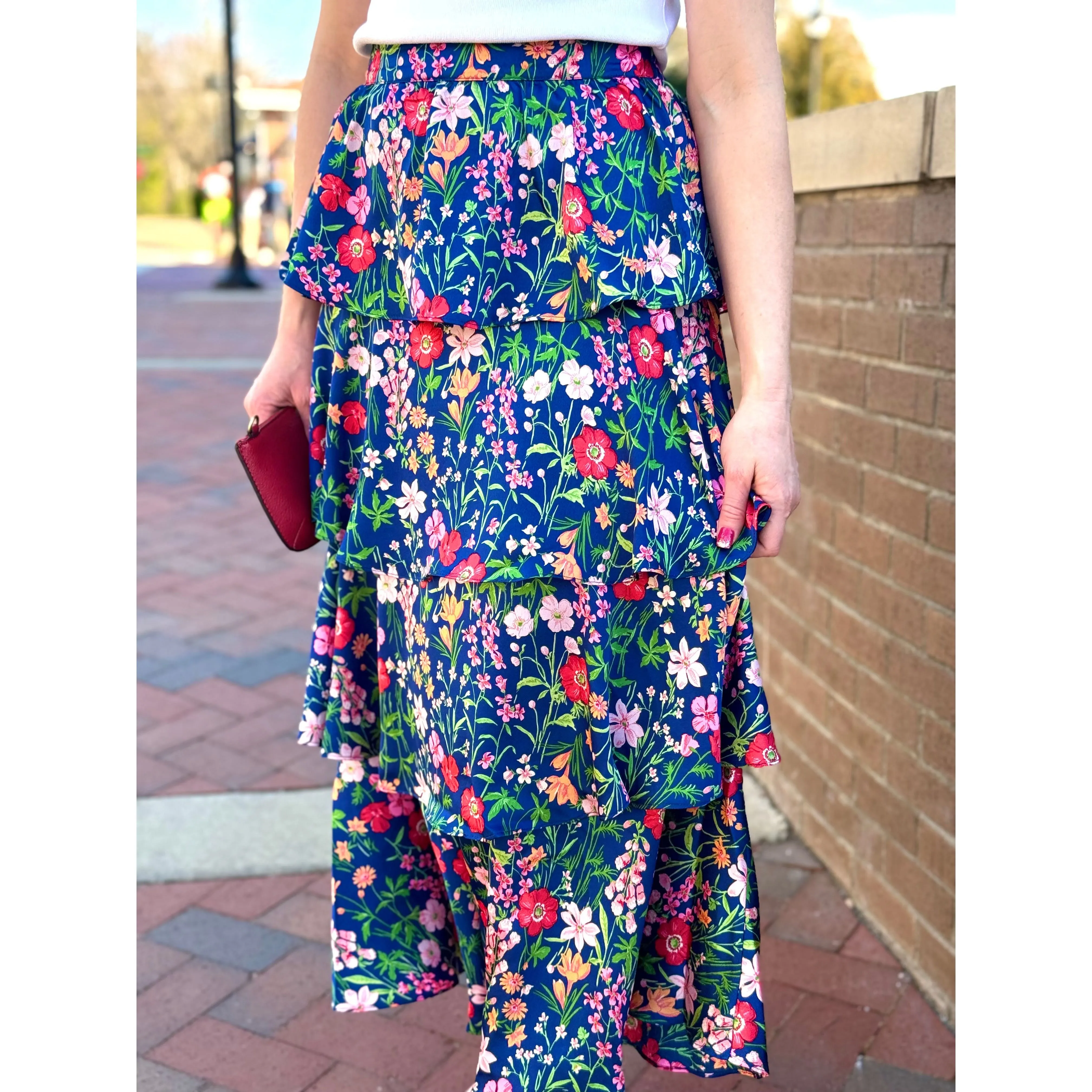 Belinda Floral Print Tiered Skirt - Navy/Multi