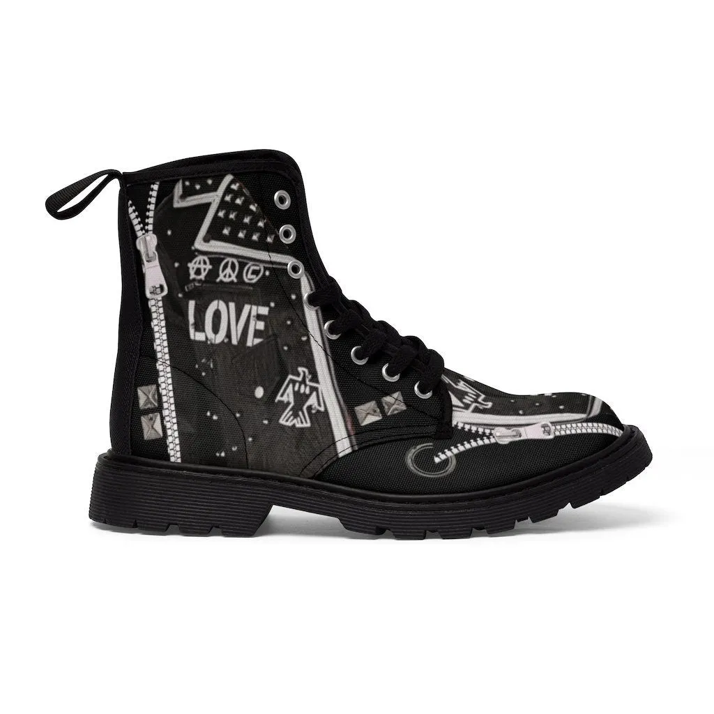 Biker Love Notes Studs Zips Canvas Boots,Casual Hiking/Walking Boots,Christmas/Thanksgiving/Birthday/His/Hers/Couple/Anniversary/Graduation