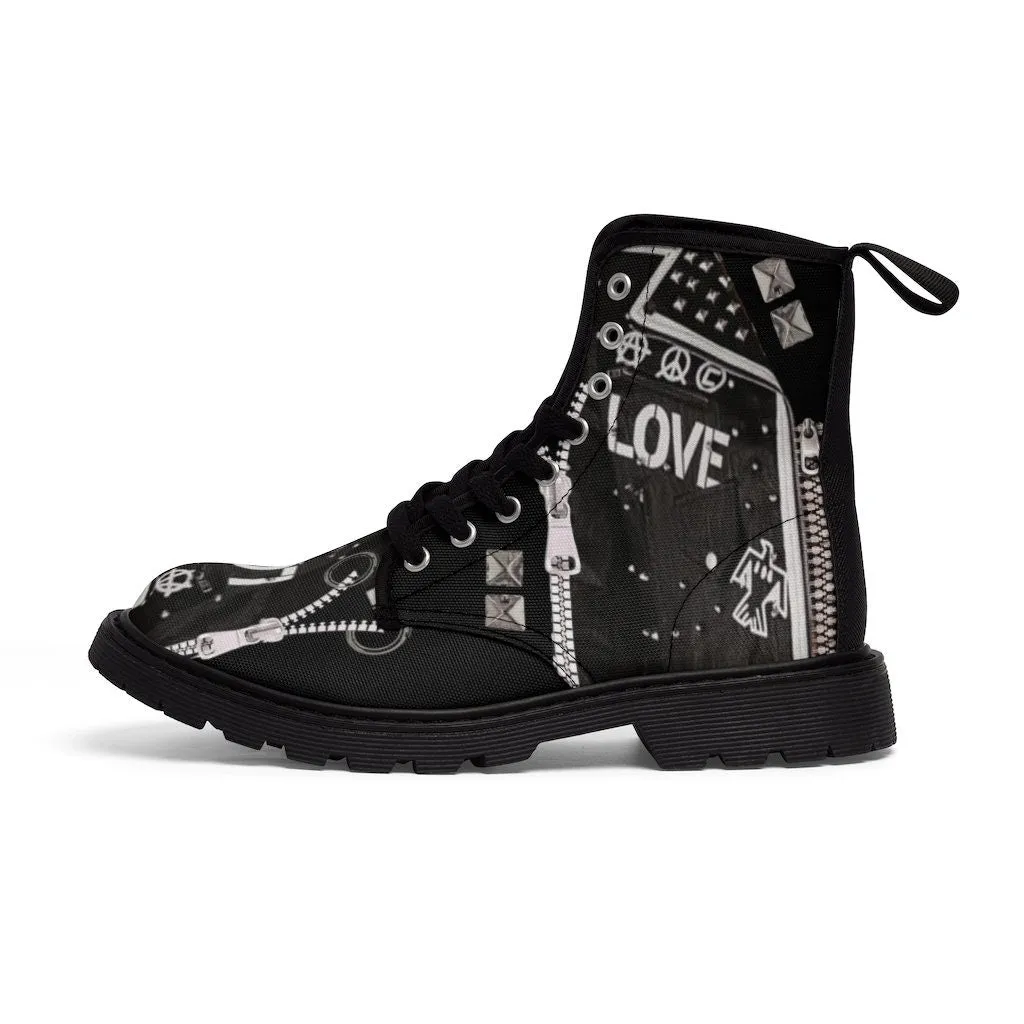 Biker Love Notes Studs Zips Canvas Boots,Casual Hiking/Walking Boots,Christmas/Thanksgiving/Birthday/His/Hers/Couple/Anniversary/Graduation