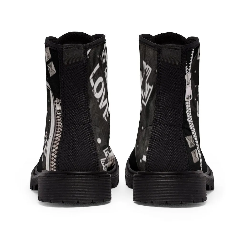Biker Love Notes Studs Zips Canvas Boots,Casual Hiking/Walking Boots,Christmas/Thanksgiving/Birthday/His/Hers/Couple/Anniversary/Graduation