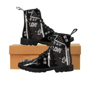 Biker Love Notes Studs Zips Canvas Boots,Casual Hiking/Walking Boots,Christmas/Thanksgiving/Birthday/His/Hers/Couple/Anniversary/Graduation