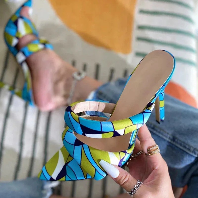 binfenxie  Sexy Pointed Toe Golded High Heels Women Slippers Cozy PU Leather Summer Party Banquet Shoes Ladies Sandalias