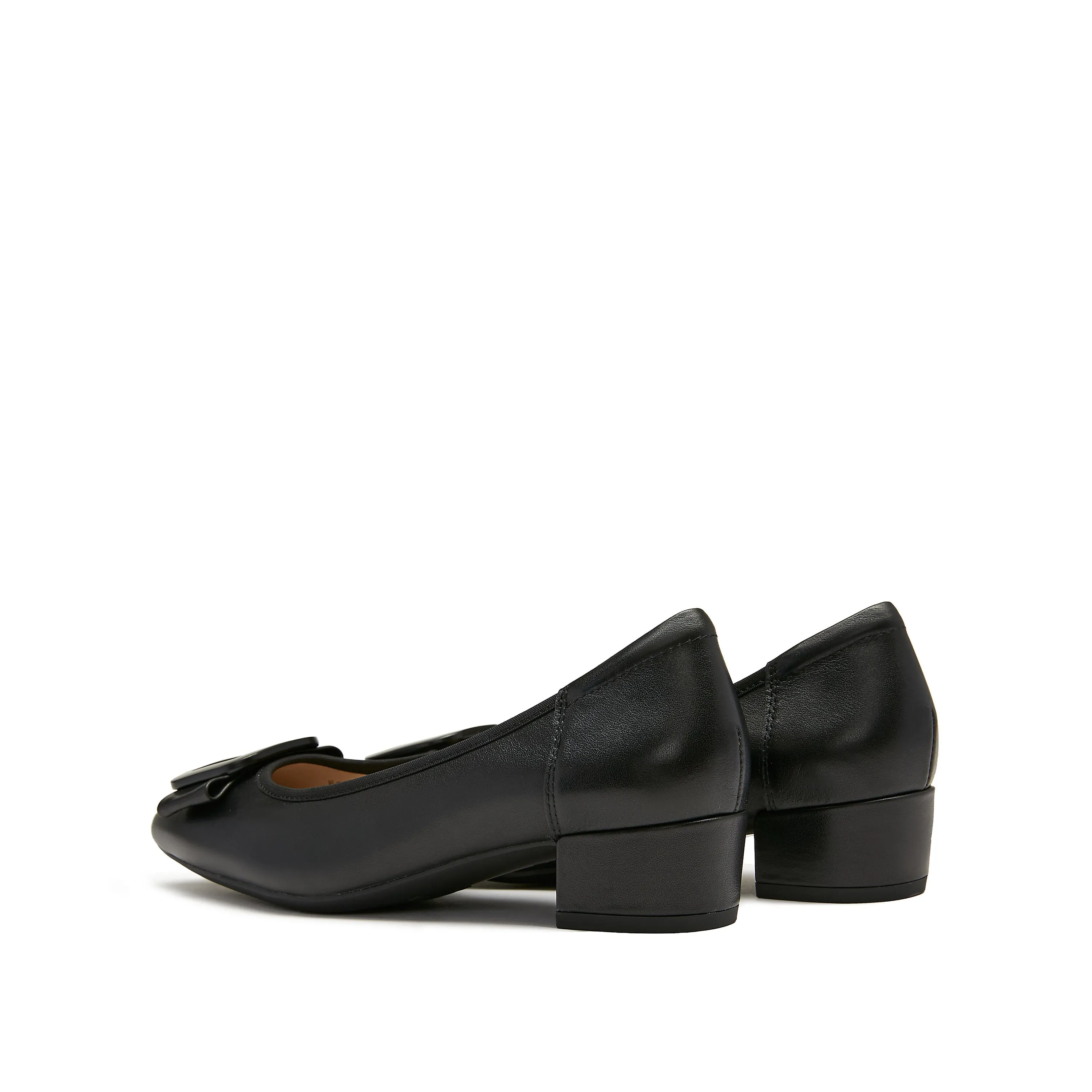 Black Bow Buckle Leather Heeled Pumps