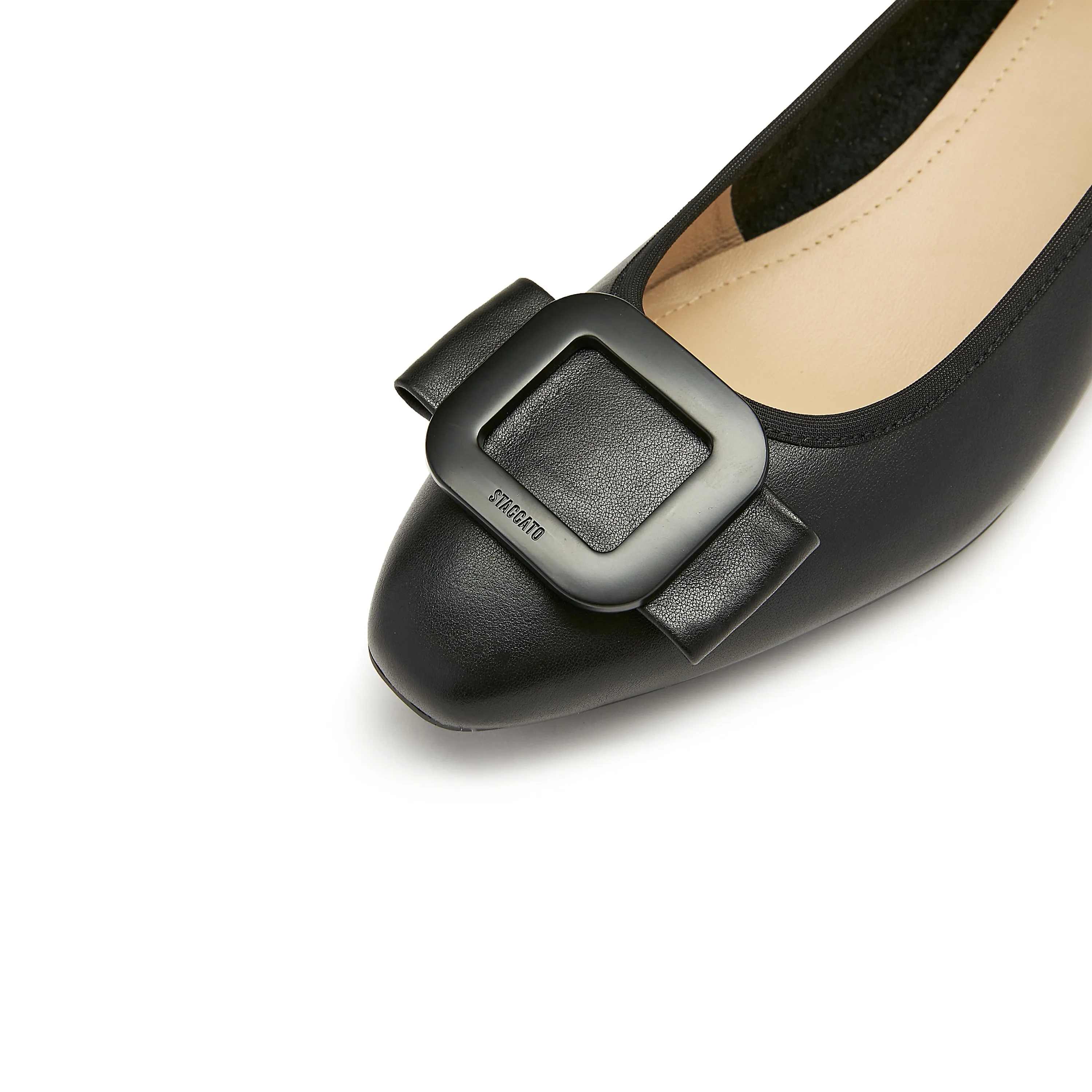 Black Bow Buckle Leather Heeled Pumps