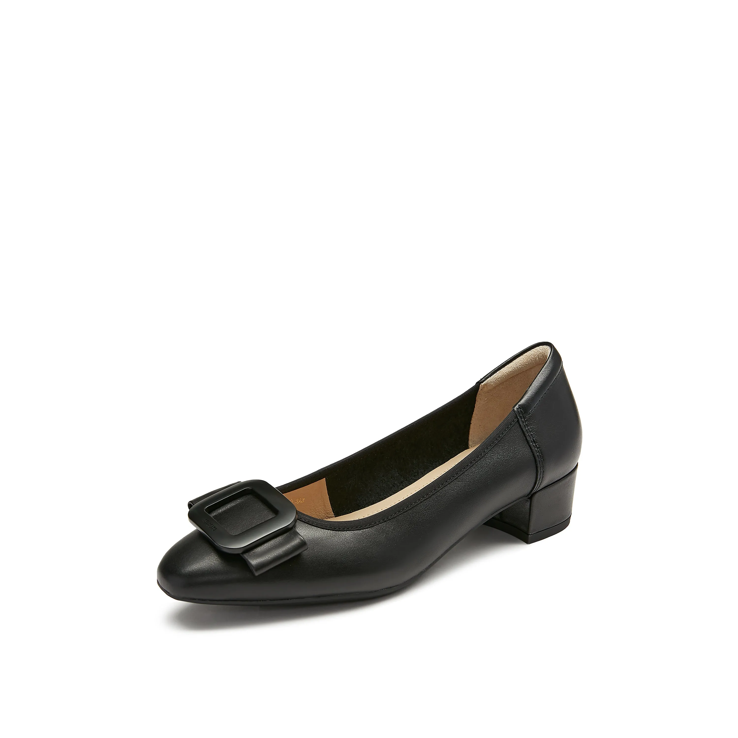 Black Bow Buckle Leather Heeled Pumps