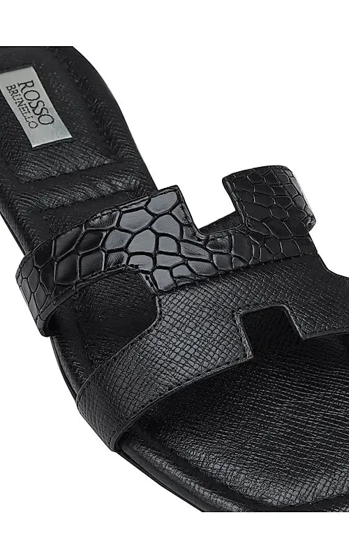 Black Croco Textured Flats