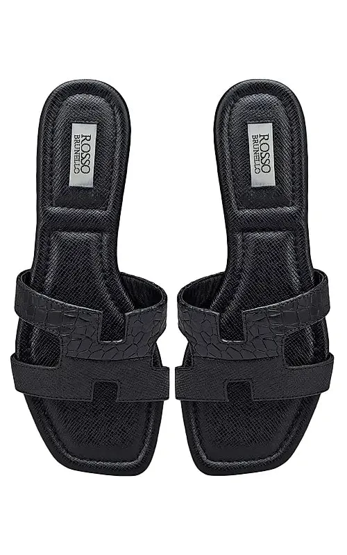 Black Croco Textured Flats
