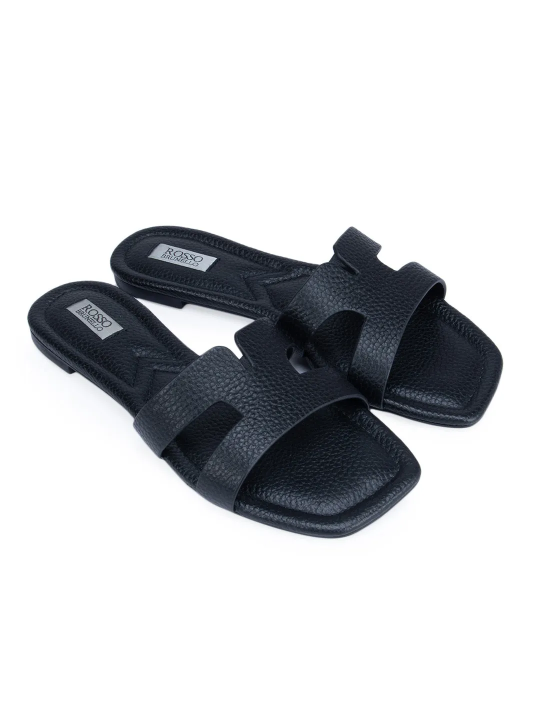 Black Foux Leather Sliders