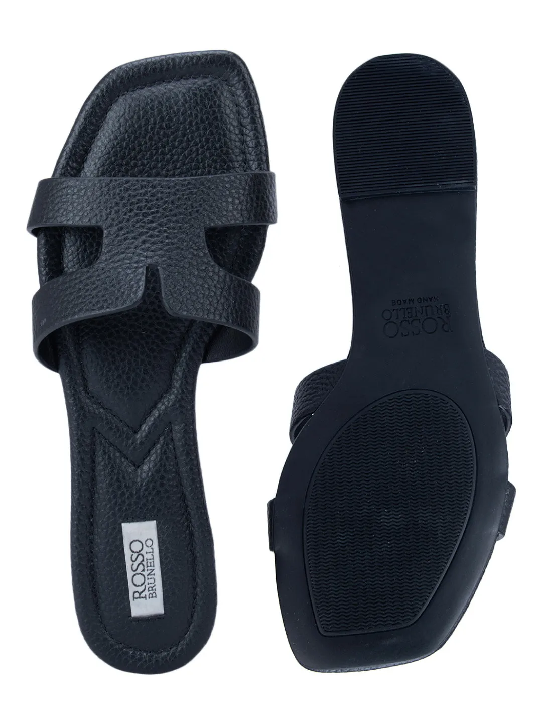 Black Foux Leather Sliders