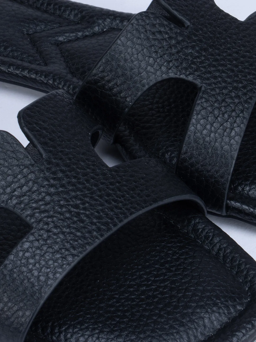 Black Foux Leather Sliders